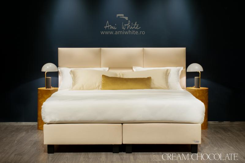 Pat tapițat BoxSpring CREAM CHOCOLATE 